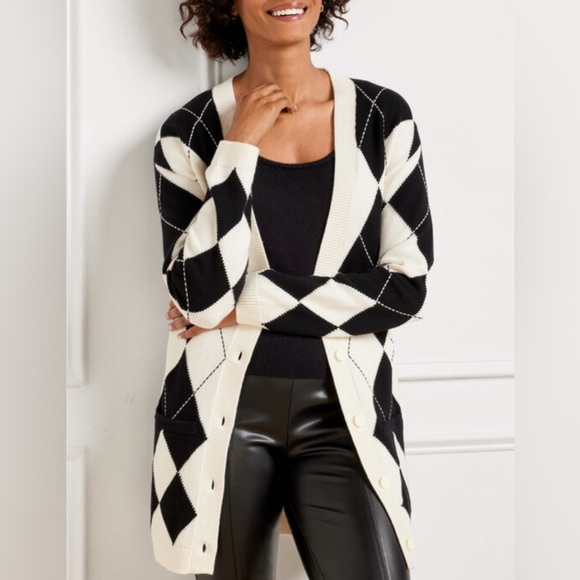 Talbots Sweaters - Black and White Argyle Women's Sweater